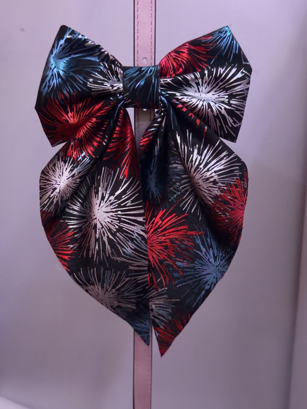 Firework Print Hair Bow in Black, Red, Blue, White